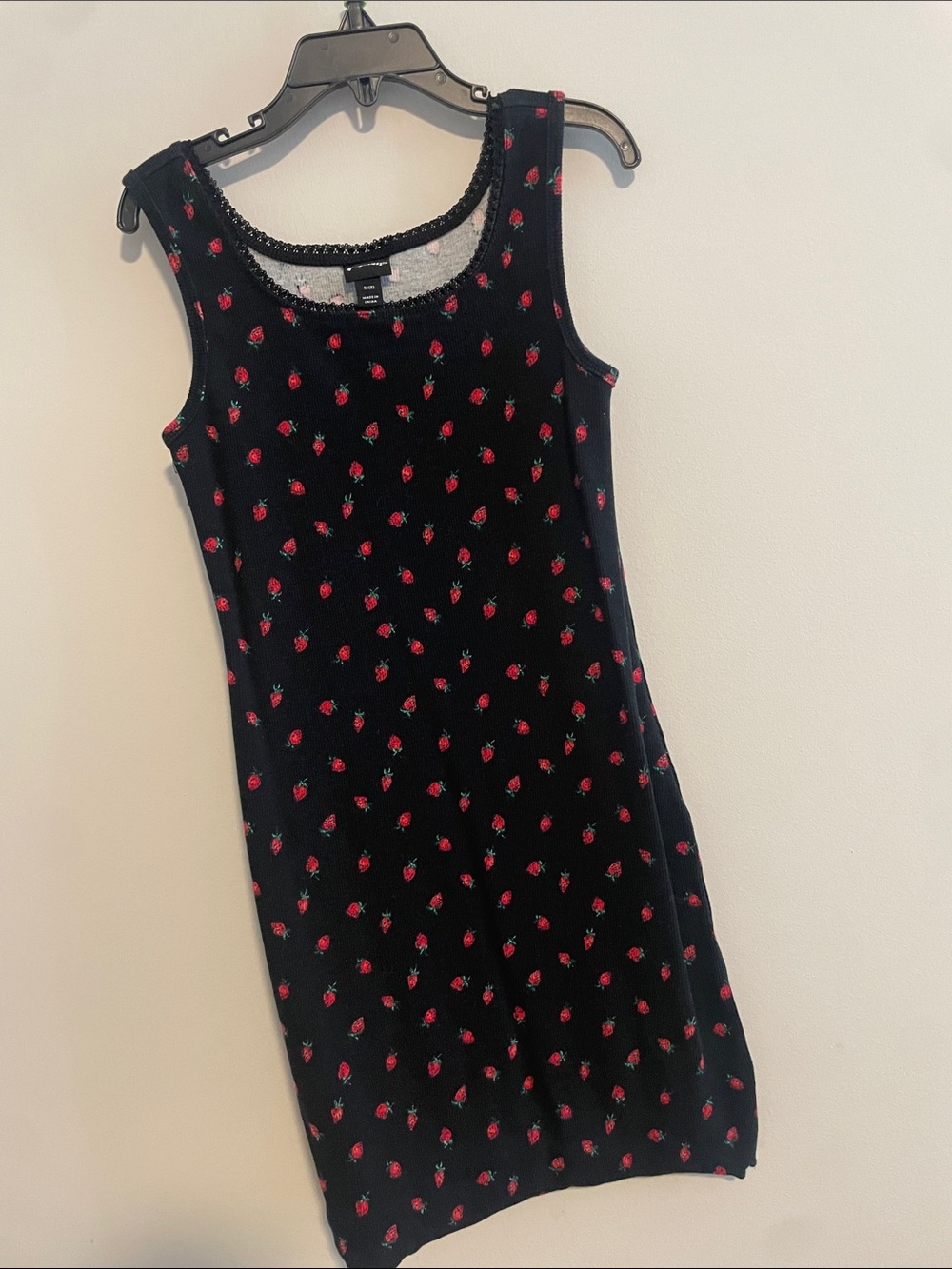 art class Black Mini Dress with Red strawberry Print